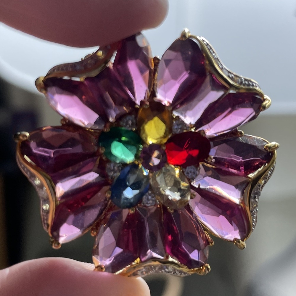 NOLAN MILLER Enhancer Pendant Jubilant Multi Color Flower Gold Tone Rhinestone - Picture 2 of 9